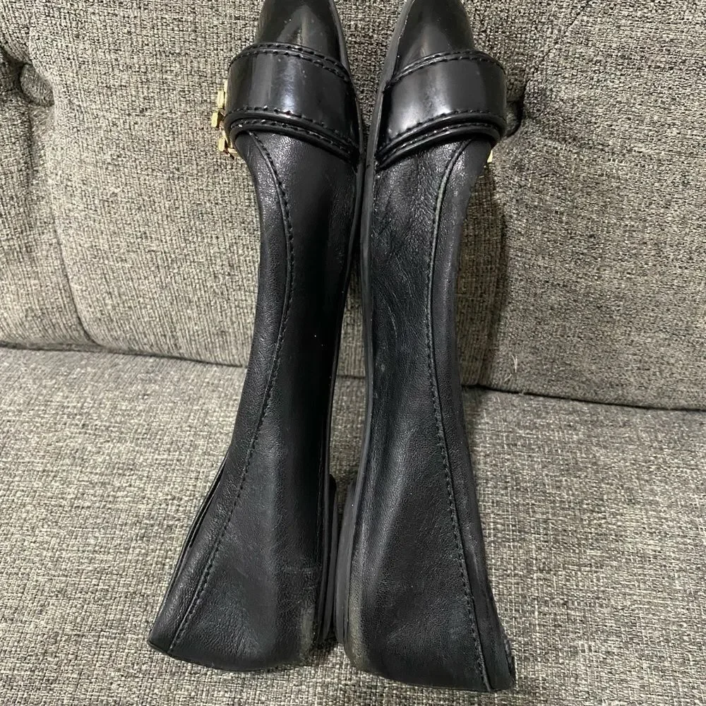 Tory Burch Eloise Black Leather Logo Ballet Flats Women Size 7